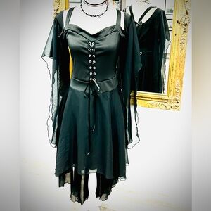 Vintage 90s goth black witchy corset asymmetrical dress size large